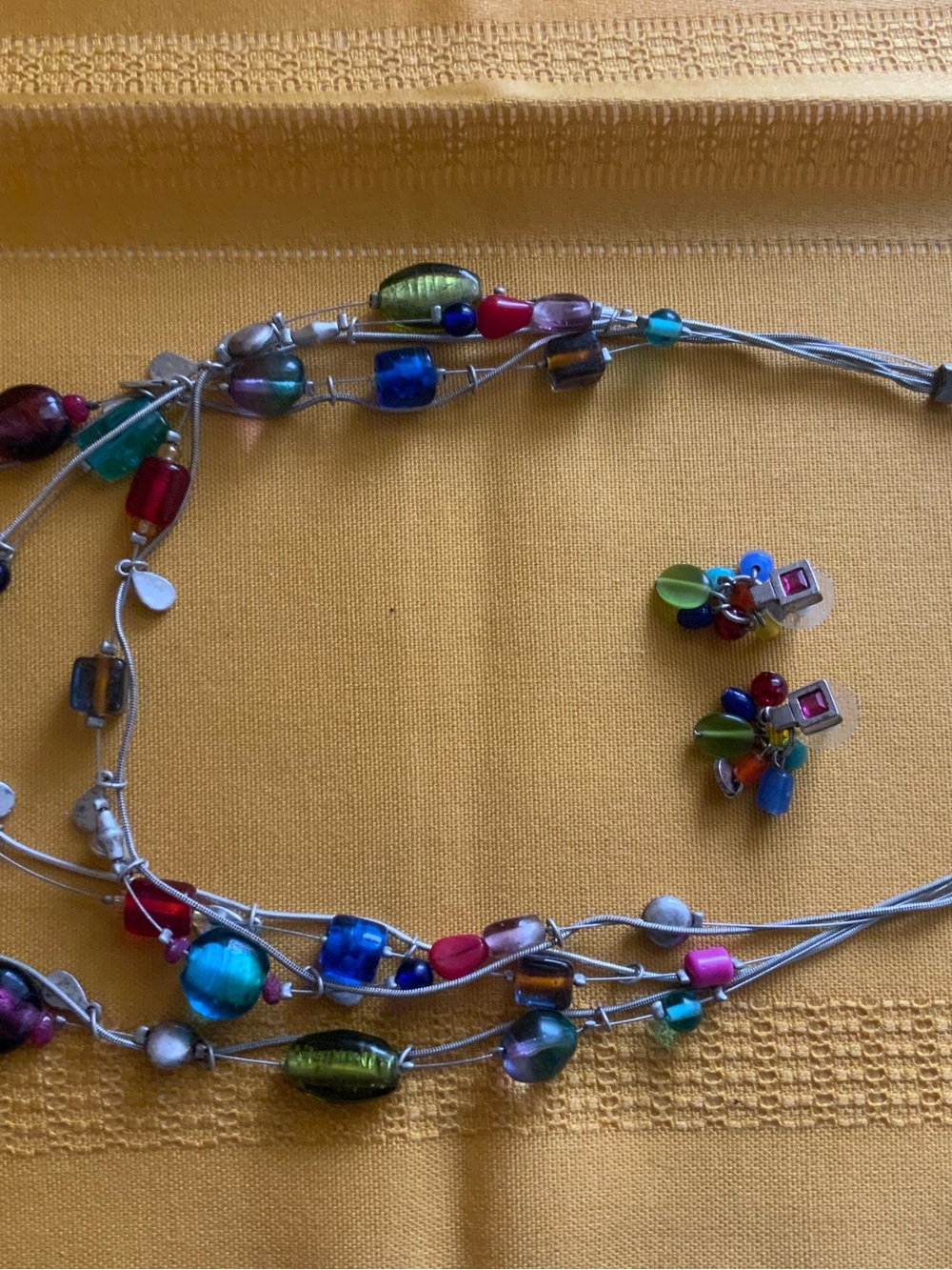 Multi Strand Colorful Art Glass Bead Necklace Earrings Set Foil Foil Glass Charm